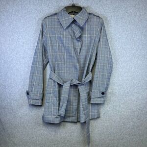Carolina Belle Jacket Women's Small Belted‎ Plaid Blue Lined Mid-Length Classic